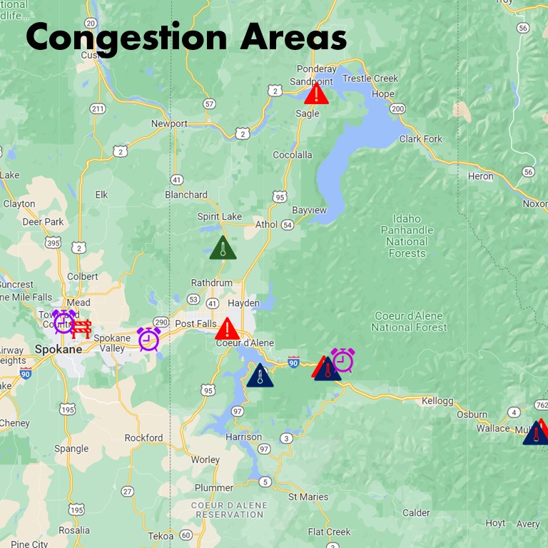 Common Traffic Congestion Areas in North Idaho & Eastern Washington